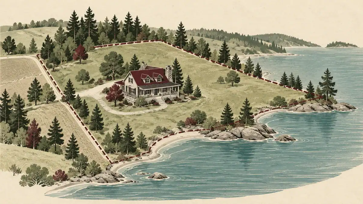 Editorial illustration of an acreage and waterfront home appraisal